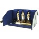 CASE WITH THREE VASES AND A TRAY
